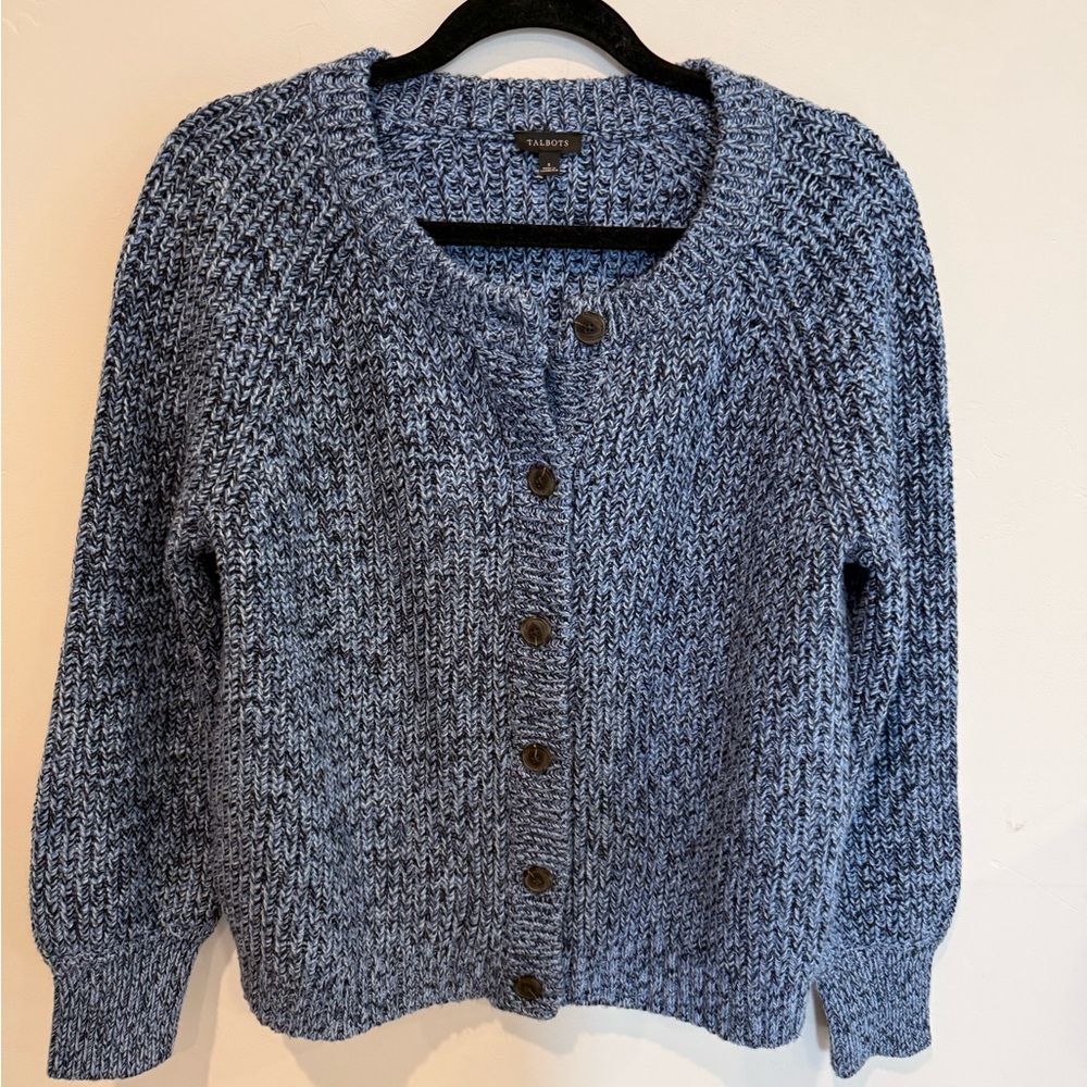Talbots Blue Button-Up Knitted Cardigan Sweater Womens Small Cozy Cotton Warm